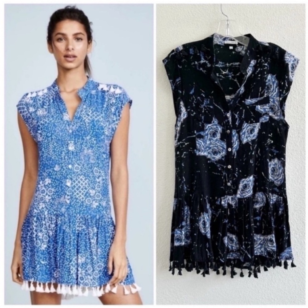 Poupette St. Barth Elodie Floral Button Mini Dress Black Blue